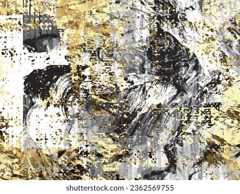 Vector modern abstract painting wall art. Color creative illustration for wall decoration,  covers, prints, wallpaper, poster, card, rug, hanging picture, print, etc. Creative  black and white, gold 