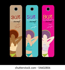 vector modern abstract price tags with attractive woman for summer sale