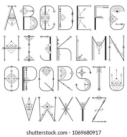 Vector modern abstract sacred font and alphabet for your design