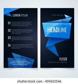 vector modern advertisement advertisement or brochure design template with blue origami polygon texture on dark background texture conceptual background scene numeric performance fashionable darkness