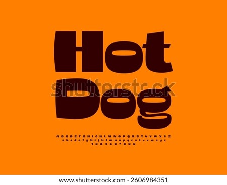 Vector Modern Advertisement Hot Dog. Fashion Brown Font. Minimalistic Stylish Alphabet Letters and Numbers