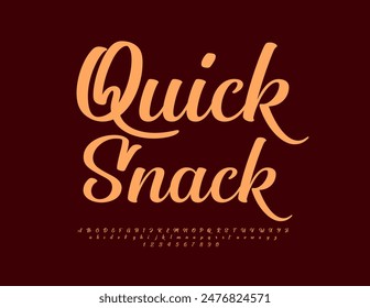 Vector moderno de publicidad Quick Snack. Hermoso conjunto de letras y números caligráficos del alfabeto. Fuente cursiva de moda.