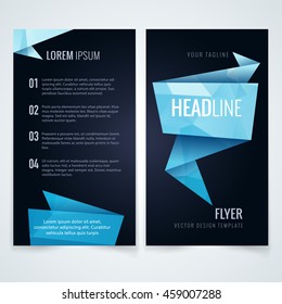 vector modern advertising billboard or brochure design pattern with blue origami triangle texture on dark background texture conceptual scene numeric performance fashionable darkness deal blue luxurio