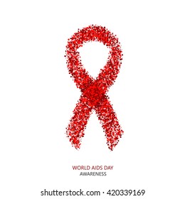 Vector modern AIDS awareness circles desigen. Red ribbon isolated on white background
