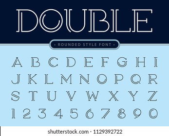 Vector of Modern Alphabet Letters and numbers, Parallel lines stylized rounded fonts, Double Line for each letter, Minimal Thin Serif Letters set for Futuristic, sci-fi, Technology, Hi-tech, digital