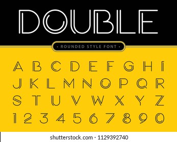 Vector of Modern Alphabet Letters and numbers, Parallel lines stylized rounded fonts, Double Line for each letter, Minimal Thin Letters set for Futuristic, sci-fi, Technology, Hi-tech, digital
