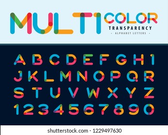 Vector of Modern Alphabet Letters and numbers, Multicolor transparency Rounded Font, Overlay stylized letter, Minimal Letters set for Fashion, Futuristic, Colorful, Anniversary, Celebration, Ceremony