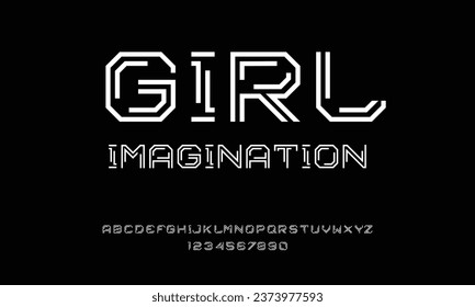 Vector of Modern Alphabet Letters and numbers, Parallel lines stylized rounded fonts, Double Line for each letter, Minimal Thin Letters set for Futuristic, sci-fi, Technology.