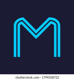 Vector of Modern Alphabet Letters, Parallel lines stylized rounded fonts, Double line for each letter, Minimal Letters for Futuristic, automotive, technology. This is font m