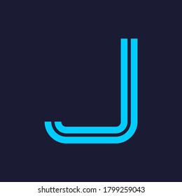 Vector of Modern Alphabet Letters, Parallel lines stylized rounded fonts, Double line for each letter, Minimal Letters for Futuristic, automotive, technology. This is font j