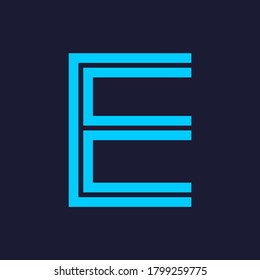 Vector of Modern Alphabet Letters, Parallel lines stylized rounded fonts, Double line for each letter, Minimal Letters for Futuristic, automotive, technology. This is font e