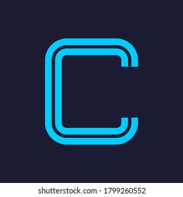 Vector of Modern Alphabet Letters, Parallel lines stylized rounded fonts, Double line for each letter, Minimal Letters for Futuristic, automotive, technology. This is font c