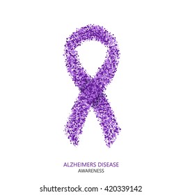 Vector modern ALZHEIMERS DISEASE awareness circles desigen. Purple ribbon isolated on white background