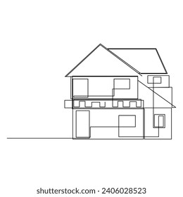 Vector modern architecture of house one continuous line drawing isolated on white background
