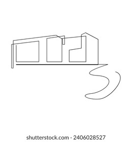 Arquitectura vectorial moderna de la casa un dibujo de línea continua aislado en fondo blanco