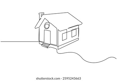 Vector modern architecture of house, one continuous line drawing, One continuous line.Continuous line drawing.Modern minimalist home.