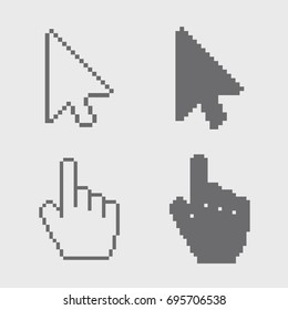 Vector modern arrows and hands cursor icons on gray background