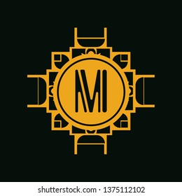 Vector modern art deco frame. Elegant monogram design template.