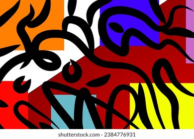 Arte moderno vectorial con formas geométricas y pinceles negros