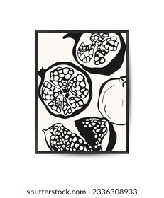 Vector modern art poster with pomegranate. Aesthetic minimalist style. Hand drawn illustration.