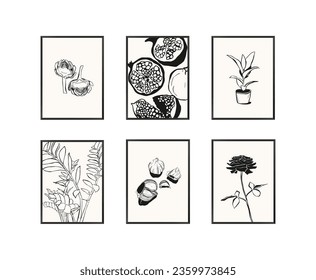 Vector modern art poster set. Aesthetic minimalist style. Hand drawn illustration.