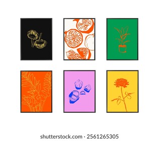 Vector modern art poster set. Aesthetic minimalist style. Hand drawn illustration.