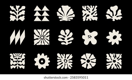 Vector modern art print elements in simple floral wavy and groovy naive style, ocean and vacation theme,  flowers and plants, floral botanic hand drawn design templates, modern art prints