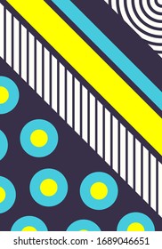 Vektorillustration mit modernen askew-Linien und mehrkreisförmigen geometrischen Elementen auf dunkelviolettem Hintergrund für Broschürenbanner und Publikation