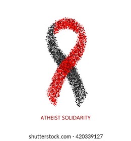 Vector modern atheist solidarity circles desigen. red and black ribbon isolated on white background