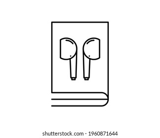 Logo de la tienda de libros de audio modernos vectores. Logotipo de libro de estilos de línea y auriculares