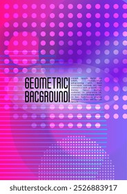 Vector Modern Background with Gradient Mesh Holographic Circles. Bright Geometric Page Design with Lines, Dots, Round Shapes. Dynamic Style for your Business Brochure.