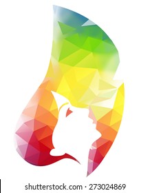 Vector modern background with woman face made of multi-colored triangles.