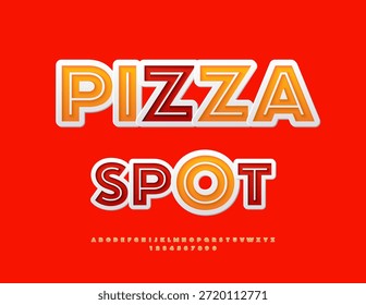 Vector Insignia moderna Pizza Spot. Única fuente de la etiqueta engomada. Conjunto de letras y números de alfabeto digital de moda.