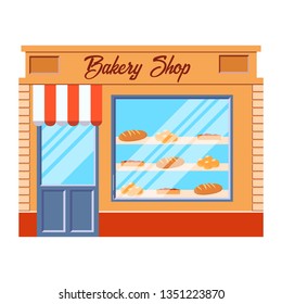 Vector modern  bakery detailed facade in flat style. Vector illustration. 