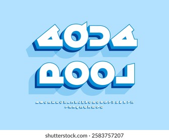 Vector Modern banner Aqua Polo. Unique Rotated Font. Trendy set of Isometric Alphabet Letters and Numbers.