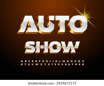 Vector modern banner Auto Show. Industrial style Font. Trendy Unique Alphabet Letters and Numbers. 