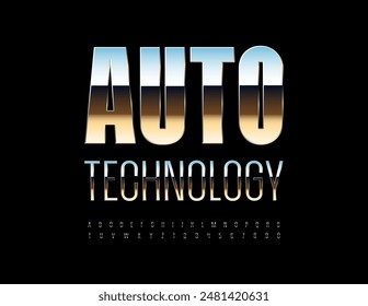 Vektorgrafik moderne Banner Auto Technologie. Creative Glossy-Schriftart. Silber Alphabet Buchstaben und Zahlen gesetzt.