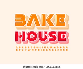Vector modern banner Bake House with abstract 3D Alphabet Letters and Numbers. Futuristic style Font