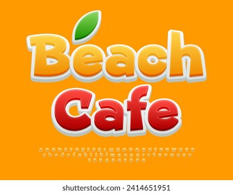 Vector modern banner Beach Cafe. Yellow funny Font. Creative set of Alphabet Letters and Numbers