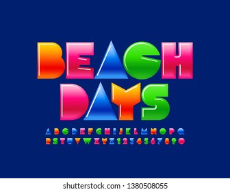 Banner moderno Vector Beach Days. Colorida fuente brillante. Letras y números de alfabeto luminosos con un estilo de dulces creativos