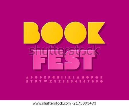 Vector modern banner Book Fest with bright Font. Artistic Alphabet Letters and Numbers