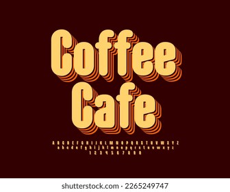 Vector modern banner Coffee Cafe with layered Font. Stylish Alphabet Letters, Numbers and Symbols set