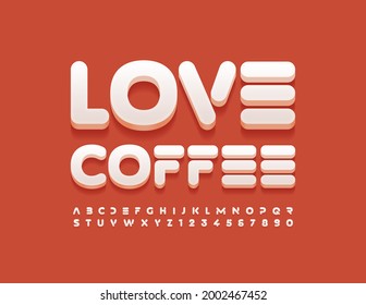 Moderner Vektorbanner Liebeskaffee. Alphabet Letters and Numbers set im Techno-Stil. Abstrakte digitale Schriftart
