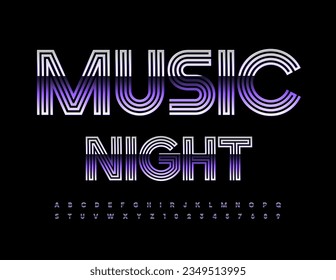 Vector modern Banner Music Night. Metallic maze Font. Trendy Alphabet Letters, Numbers and Symbols