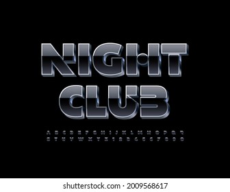 Vector modern banner Nightclub. 3D Alphabet Letters and Numbers set. Black and Metal modern Font