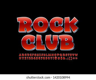 Banner vectorial moderno Rock Club. Fuente 3D de color rojo y metal. Letras y números alfabetos isométricos