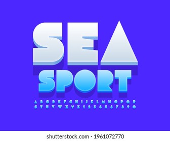 Vector modern banner Sea Sport with Creative Font. Abstract style Alphabet Letters and Numbers set
