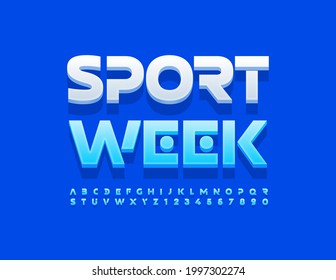 Banner vectorial moderno Semana Deportiva. Fuente tecno azul. Juego de letras y números de alfabeto 3D creativos