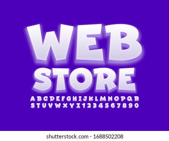 Vector modern banner Web Store. Glowing creative Font. White playful Alphabet Letters and Numbers