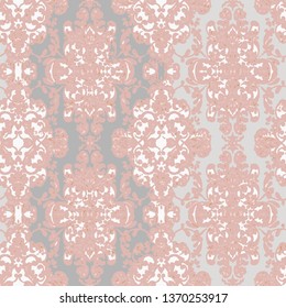  vector modern baroque fashion  vintage effect royal seamless damask. fashioned floral   pattern . rose gold, gray  colored 